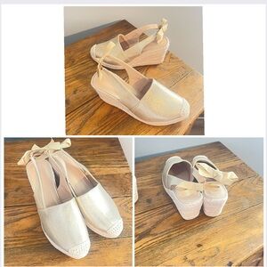 Gold Espadrille Wedges with Bow